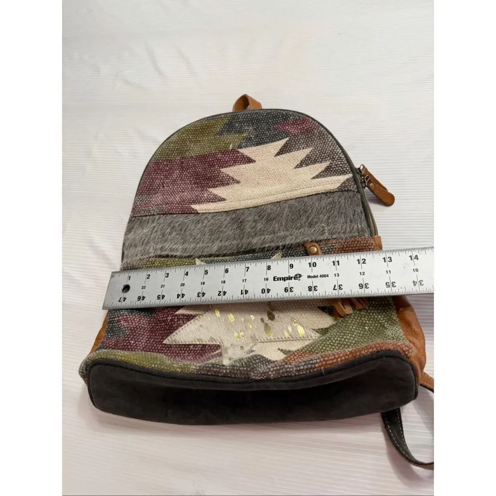 Myra Bag Hair On Cowhide Leather Western Southwest Boho Star Backpack Canvas